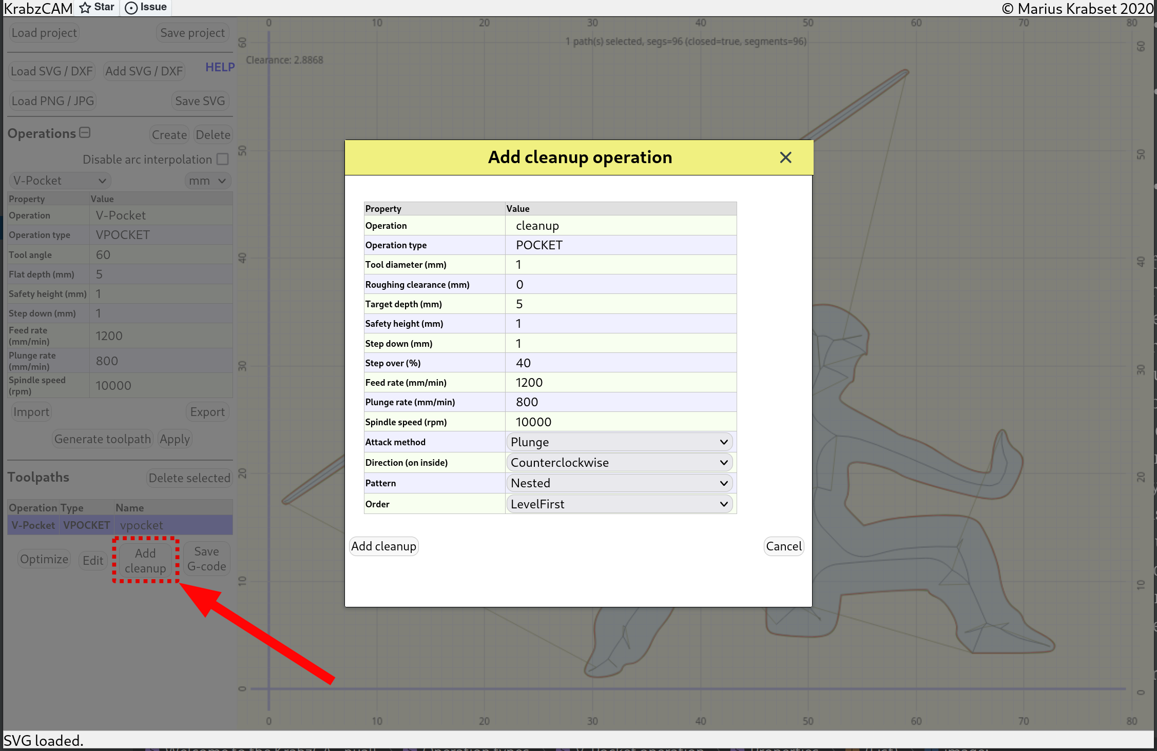 add vpocket cleanup dialog